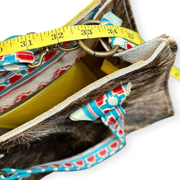 DANCING CACTUS DESIGNS Yellow Leather & Cowhide Tote Bag with Removable Strap - Picture 8 of 10